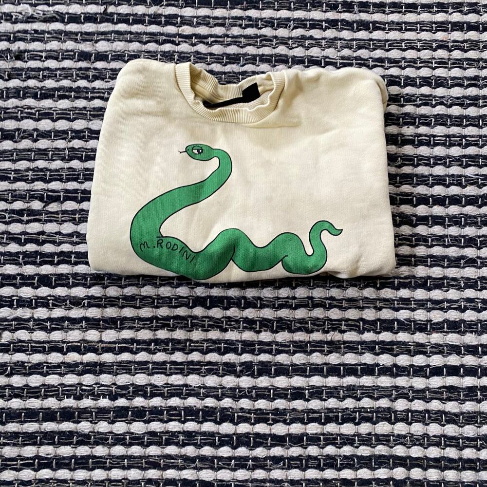 🌿Mini Rodini Organic Cotton Green Snake Pull On Sweatshirt 2/3Y